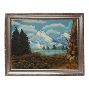 1990s Vintage Oil Painting on Canvas, Landscape, Mountain View, Signed R.Dean,framed