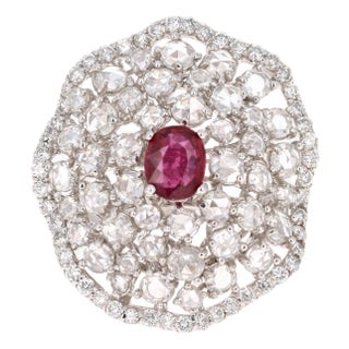 3.61 Carat Ruby Rose Cut Diamond 14 Karat White Gold Cocktail Ring, Size 6 For Sale