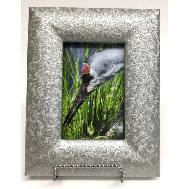 Heavy Silver Tone Carved Abstract Photo Frame With Stand For Sale - Image 9 of 9
