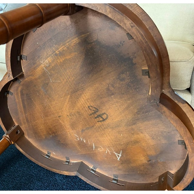 Brown Mid Century Trefoil, Clover Leaf Side Table With Faux Bamboo Carved Legs For Sale - Image 8 of 8