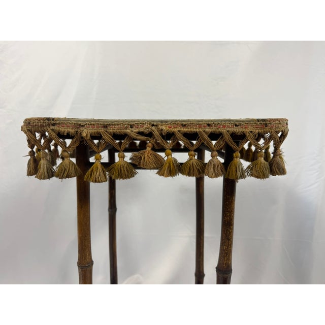 French Antique French Napoleon III Bamboo Tabouret, Tasseled Top, PLM Rail Label For Sale - Image 3 of 15