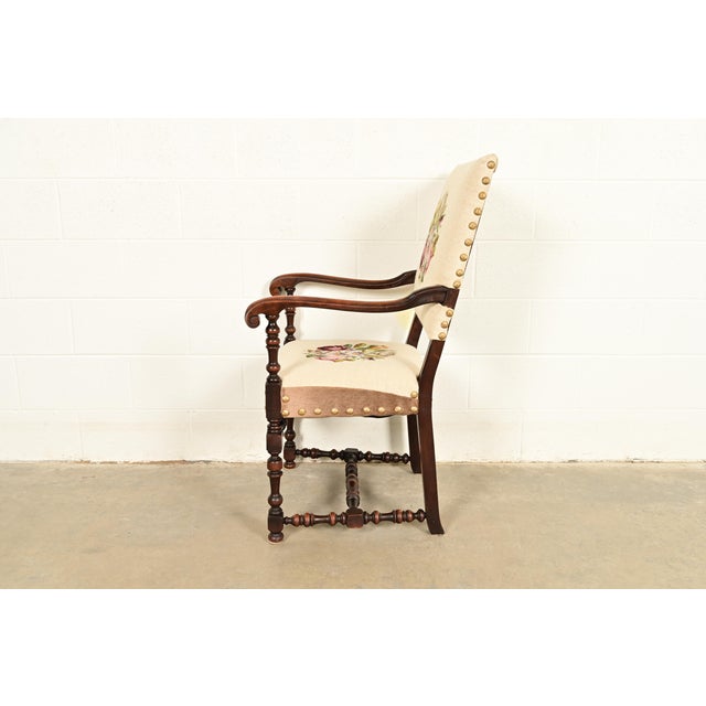 Berkey & Gay Style Antique English Jacobean Carved Walnut Library Chair, Circa 1900 For Sale - Image 11 of 14