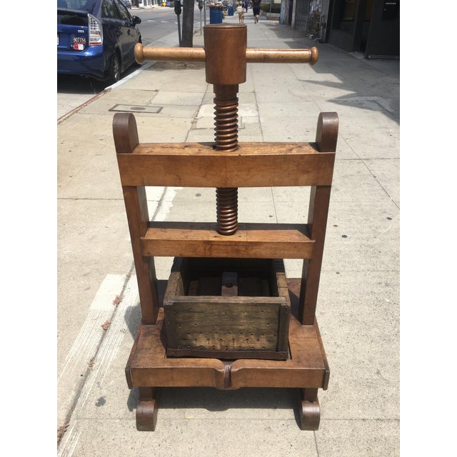Antique Sculptural Wooden Fruit or Small Wine Press An exceptional antique wooden fruit or small wine press with a strong...