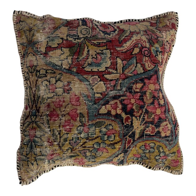 Pillow W/Antique Rug Fragment, 1'4 X 1'4 For Sale
