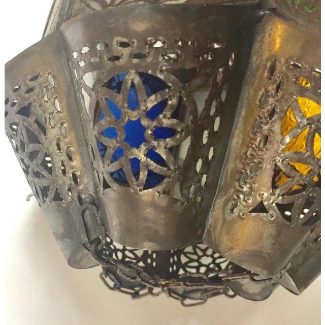 Moroccan Lantern Handcrafted Moorish Pendant Glass For Sale - Image 4 of 11