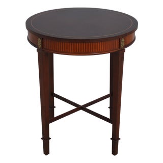 Baker Round Inlaid Mahogany Stretcher Base Lamp Table For Sale