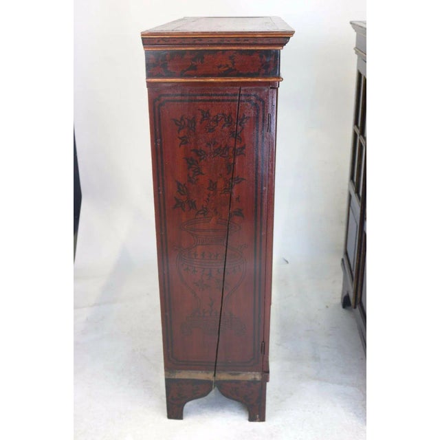 Early 19th Century 19th Century Exquisite Pair Dutch Colonial Oxblood Lacquered Floral Motif Cabinets-Proven. - a Pair For Sale - Image 5 of 8