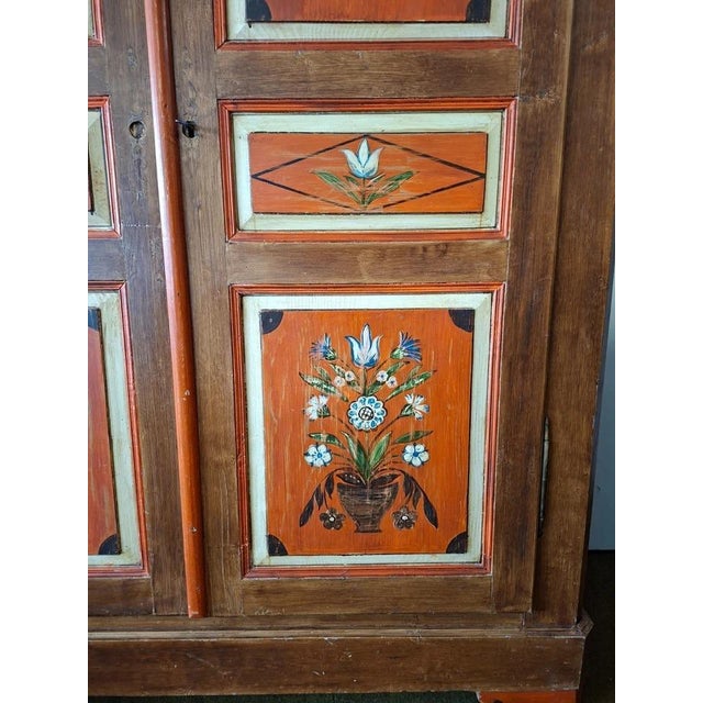 19th Century Folk Art Hand-Painted Cabinet with Floral Decoration For Sale - Image 4 of 10