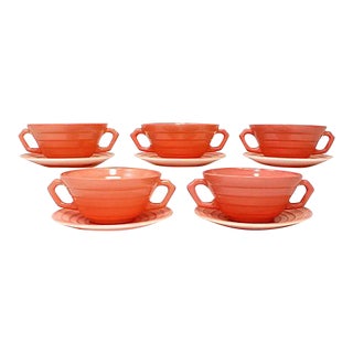 1940s Moderntone Soup Bowls & Plates - 10 Pieces For Sale