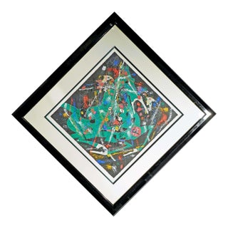 Tie Feng Jiang "Green Horse" Framed Serigraph on Paper Hand Signed For Sale