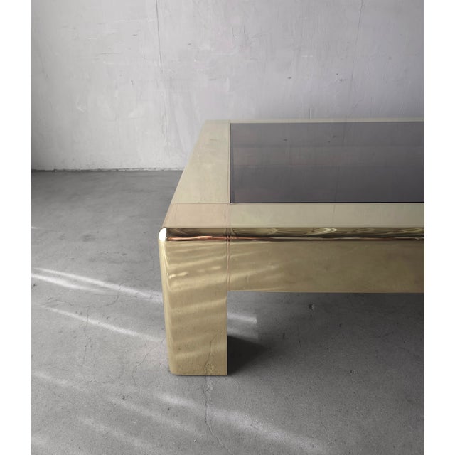 5 Foot Square Brass and Copper Heavy Parson Coffee Table by Karl Springer For Sale In Las Vegas - Image 6 of 9