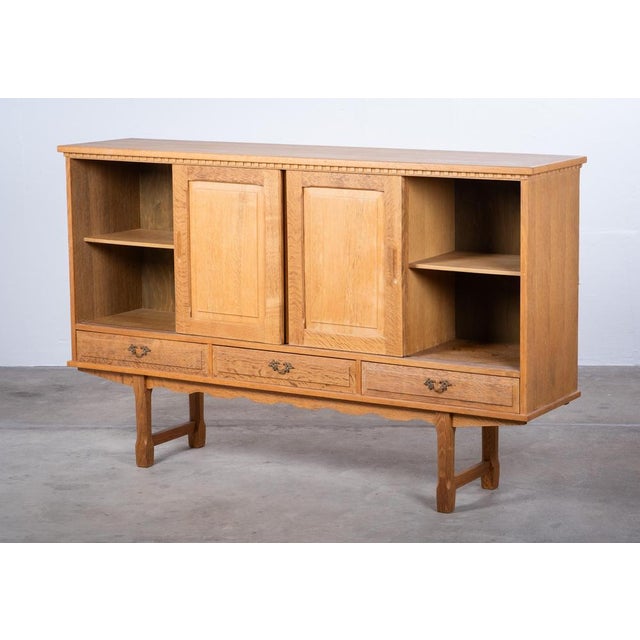 Brutalist Oak Sideboard attributed to Henning Kjærnulf, Denmark, 1960s For Sale - Image 6 of 12