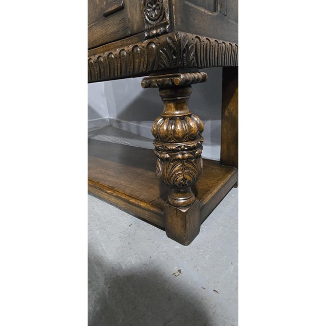 Vintage Elizabethan Sideboard in Oak and Burr Walnut, 1920 For Sale - Image 13 of 18