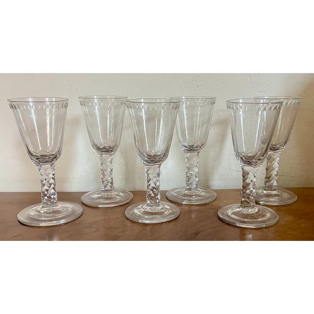 Antique 19th Century English George III Anglo Irish Facet Cut Crystal Sherry Wine Glasses - Set of 6 For Sale - Image 10 of 18