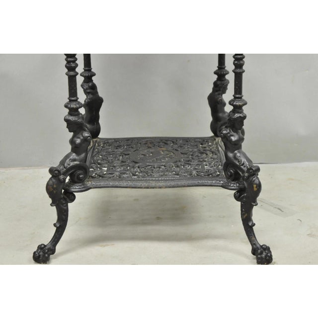 Antique French Renaissance Victorian Cast Iron Figural 3 Tier Plant Stand Table For Sale In Philadelphia - Image 6 of 18