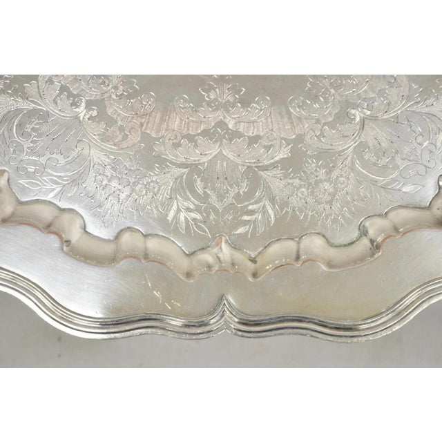 Vintage English Sheffield Victorian Silver Plated Oval Scalloped Platter Tray For Sale In Philadelphia - Image 6 of 10