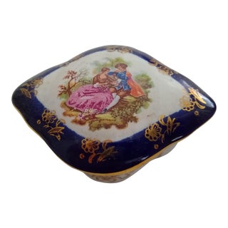 Vintage Oval Porcelain Trinket Box For Sale