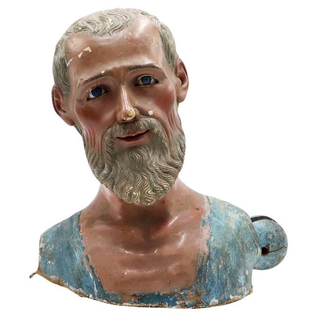 Head of a Saint from the 18th Century Wood Carving For Sale - Image 13 of 17