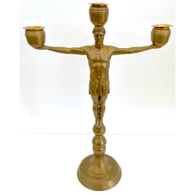 Hans Harry Liebmann, Pair Art Deco Bronze Draped Male Greco-Roman Candelabra For Sale - Image 17 of 18