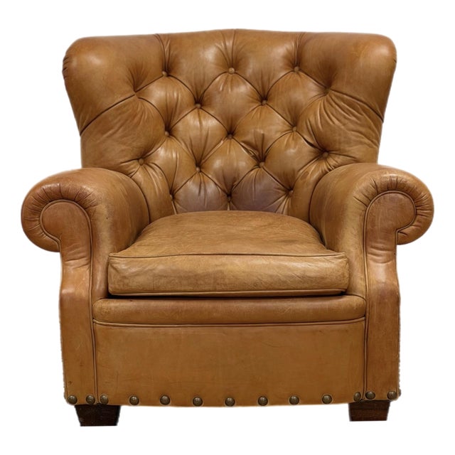 1990s Rare Ralph Lauren Prototype Writer’s Chair in Patinated Leather For Sale