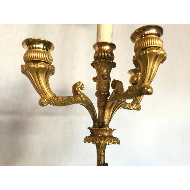 19th Century Empire Doré Bronze Candelabra Lamp Having a Patinated Woman Mounted as a Lamp For Sale - Image 5 of 13