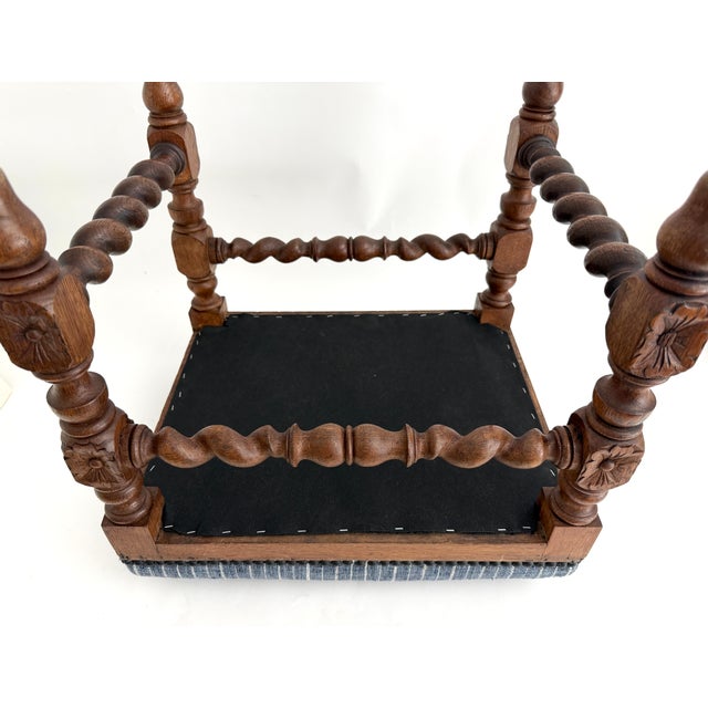 1920s French Jacobean Revival Walnut Stool W/ Barley Twist Legs For Sale - Image 9 of 9