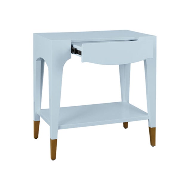 Wood Matthew Izzo Home Ronny Glossy Light Blue Lacquer One Drawer Side Table With Antique Brass Foot Caps For Sale - Image 7 of 7