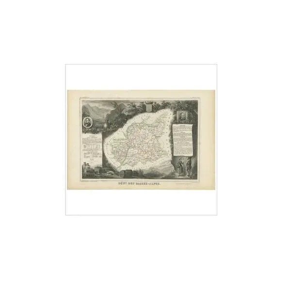 Antique map titled 'Dépt. des Basses-Alpes'. Map of the French department of Basses-Alpes, France. The whole is surrounded...