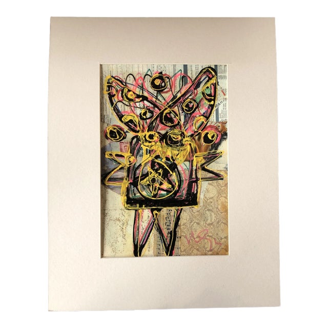 Original Vintage Abstract Outsider Artist Wayne Cunningham Collage/Painting Signed For Sale