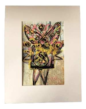 Original Vintage Abstract Outsider Artist Wayne Cunningham Collage/Painting Signed