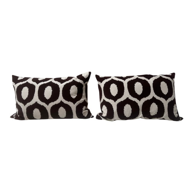 Pair of Chocolate Brown Ikat Pillows For Sale