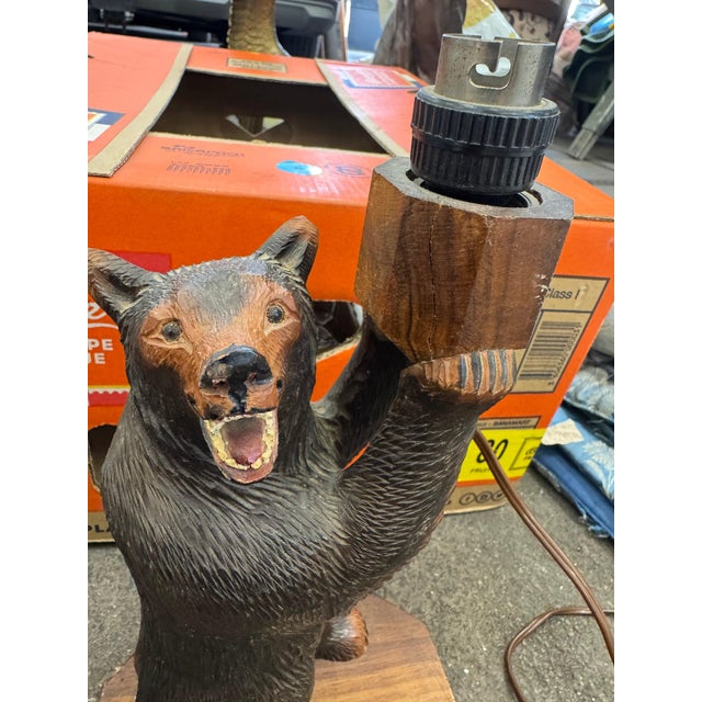 Rustic Black Forest Bear Lamp For Sale - Image 3 of 4