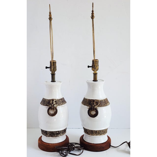 1950s Mid Century Ugo Zaccagnini Pottery Table Lamps-a Pair For Sale - Image 5 of 17