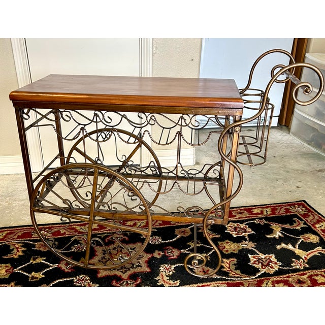 Mid 20th Century Vintage Iron and Wood Beverage Bar Cart For Sale - Image 5 of 6