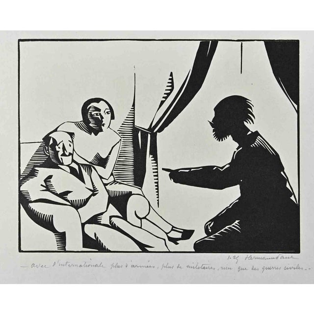 Hermann Paul, The Visit, Original China Ink Drawing, Early 20th Century For Sale