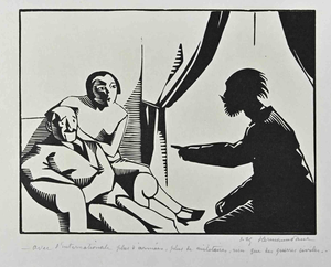 Hermann Paul, The Visit, Original China Ink Drawing, Early 20th Century