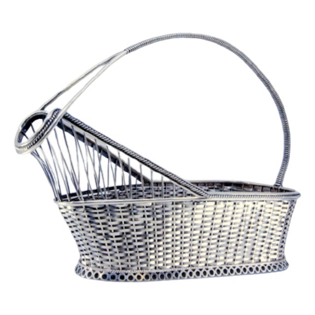 Silver Bottle Basket with Friezes and Ring-Shaped Base For Sale