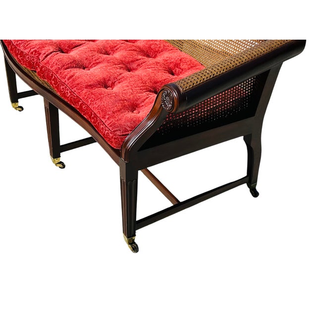 Authenticated Antique Federal Mahogany Caned Settee Sofa, Circa 1800–1815 – Serpentine Back, Reeded Scroll Arms & Original Brass Casters For Sale - Image 15 of 18