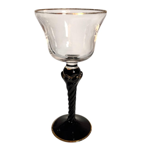 Mid 20th Century Set of 8 Art Deco Cocktail Glasses Hollywood Regency Holidays Barware Black Gold Art Nouveau For Sale - Image 9 of 10