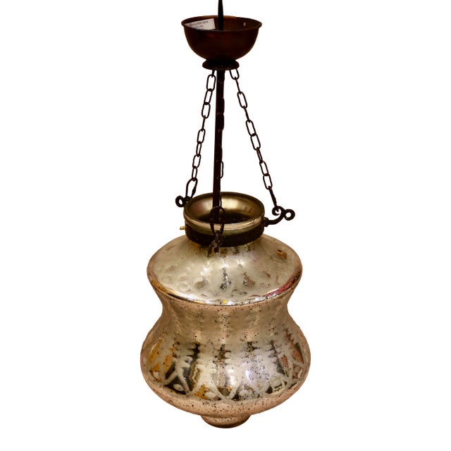 Vintage Mercury Glass Pendant Light Fixture For Sale
