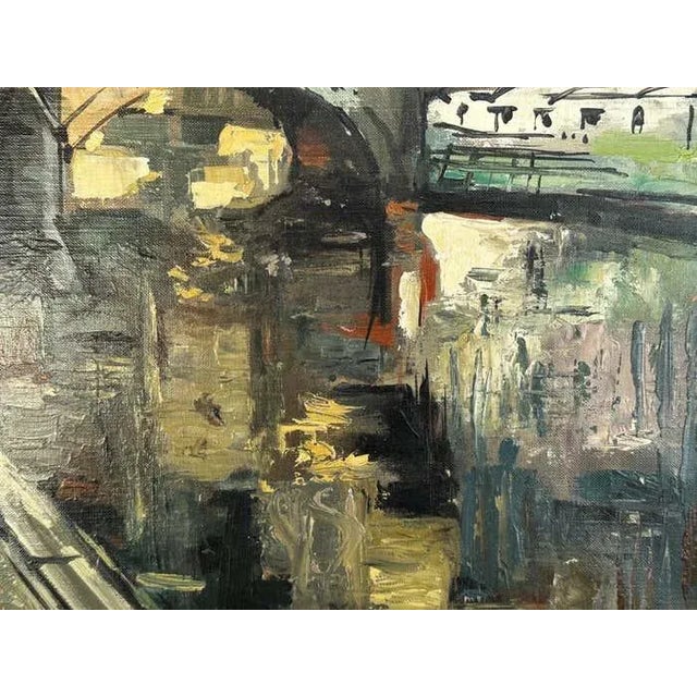 Textile "Embankment of the Seine River" Parisian Cityscape Oil Painting by Pierre Giraud For Sale - Image 7 of 8