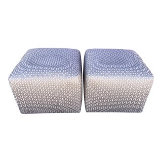 Upholstered Platinum Diamond Print Cube Ottomans - a Pair For Sale