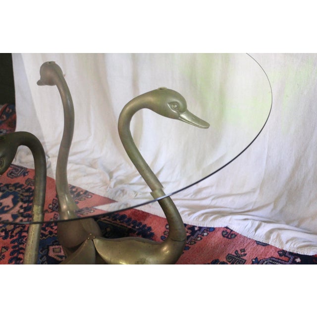 Large Brass Swan Dining Table With a Glass Top From the 1970s For Sale - Image 18 of 18