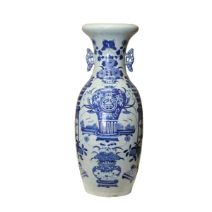 Chinese Handmade Light Pale Blue Porcelain Flower Graphic Vase