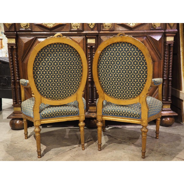 Pair of 19th Century French Giltwood Louis XVI Style Médaillon Armchairs For Sale - Image 12 of 12