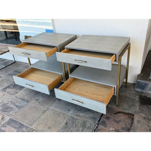 Design Plus Gallery presents a Pair of Morand Bedside Chests from Interlude Home. Featuring gray shagreen and antique gold...