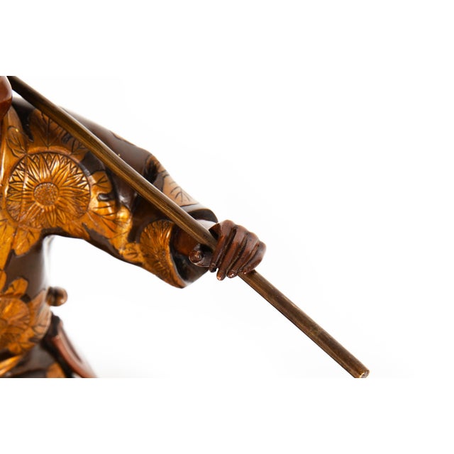 Fine Japanese Meiji Period Bronze Sculpture Okimono of Fire Watchman For Sale - Image 9 of 18