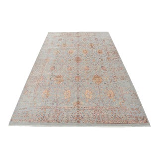 Oriental Rug 9′ X 12’6” Gray Wool/Viscose Hand-Knotted Carpet For Sale