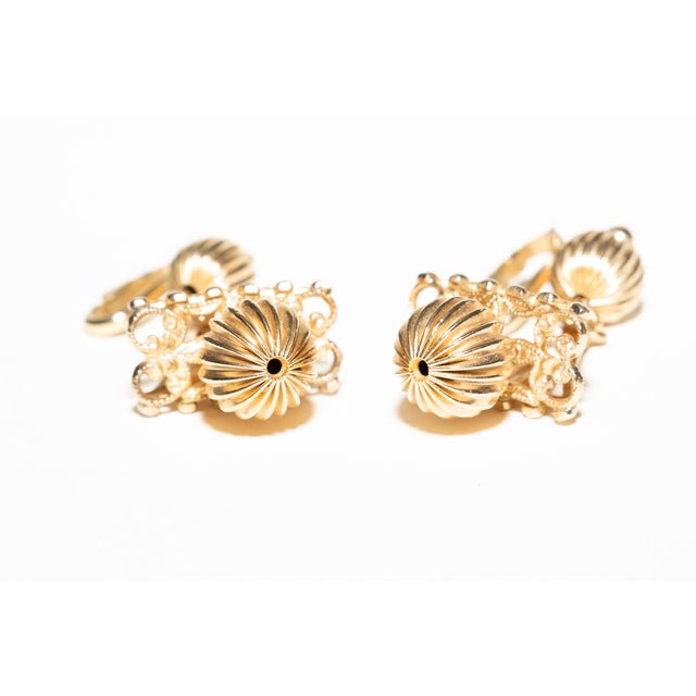 1950s Vintage 1950's Napier Gold Filled Clip on Dangle Earrings, Pair For Sale - Image 5 of 12