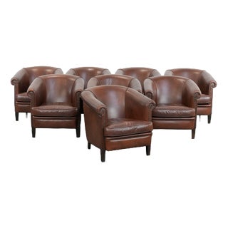 Club Chairs in Cowhide Leather, Set of 8 For Sale